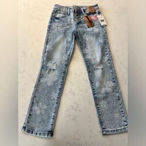 HIPPIE GIRL Floral Denim Jeans Size 10 NWT Distressed Straight High Rise kids